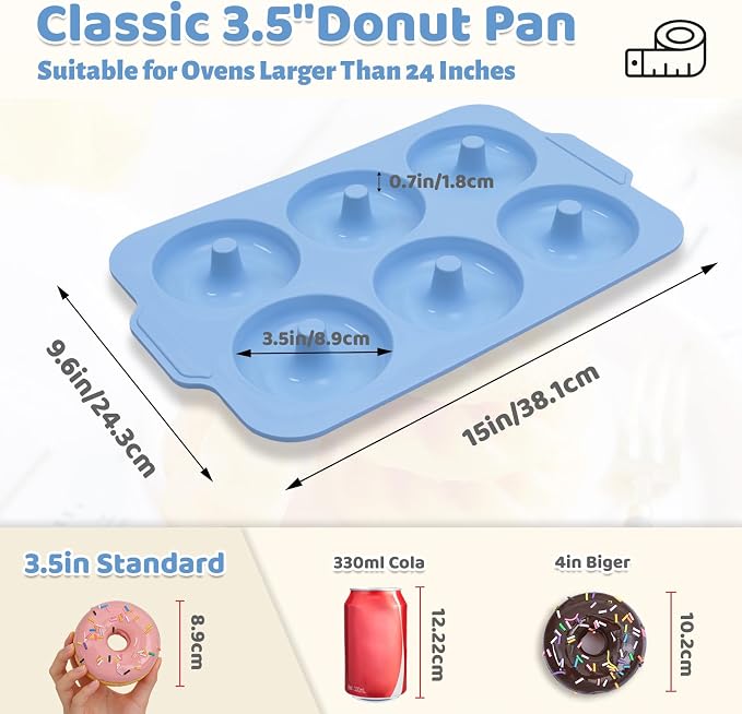 Nonstick Silicone Donut Pan: 3.5 Inch Large Donut Mold with Metal Frame - Bagel Doughnut Pan for Baking Gluten Free Glazed Vegan - for Oven Housewife Home Baker Baking Lovers (Blue)