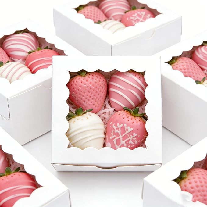 XINHPKGG 50pcs Cookie Boxes 4x4x2.5 Inch Bakery Boxes with Window Treat Box Dessert Box for Wedding Favors Party - White