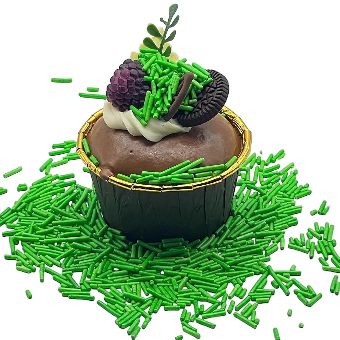 SE Si&Moos Grass Green Jimmies Sprinkles Green Grass Sprinkles for Cake Decorating Edible Crunchy Jimmies for Topping Ice Cream, Cookies, Cakes, Cupcakes, Dessert Decorating 3 OZ