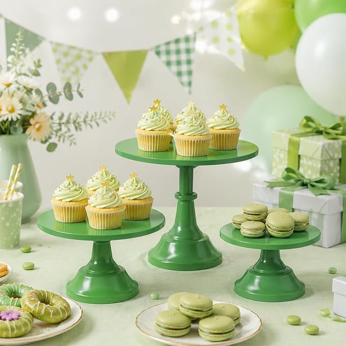 3 Pcs Cake Stand Set Metal Round Cake Holder Cupcake Stands 8/10/12 inch Green Dessert Display Stands Dessert Table Decorations for Birthday Parties, Baby Shower,Wedding Banquets and Anniversary