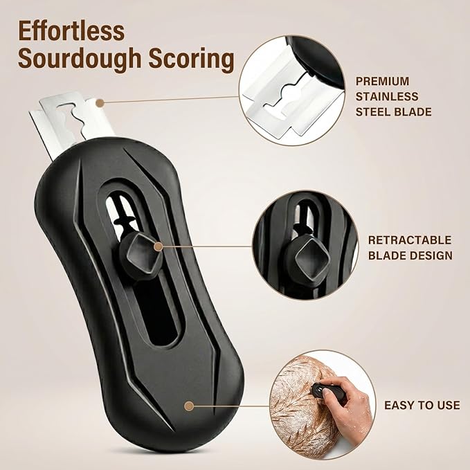 2PCS Sourdough Bread Lame Scoring Tool,Retractable Bread Scorer with 10 Replaceable Blades, Magnetic Storage for Artisan Bakers & Home Sourdough Baking, Professional Sourdough Baking Tools