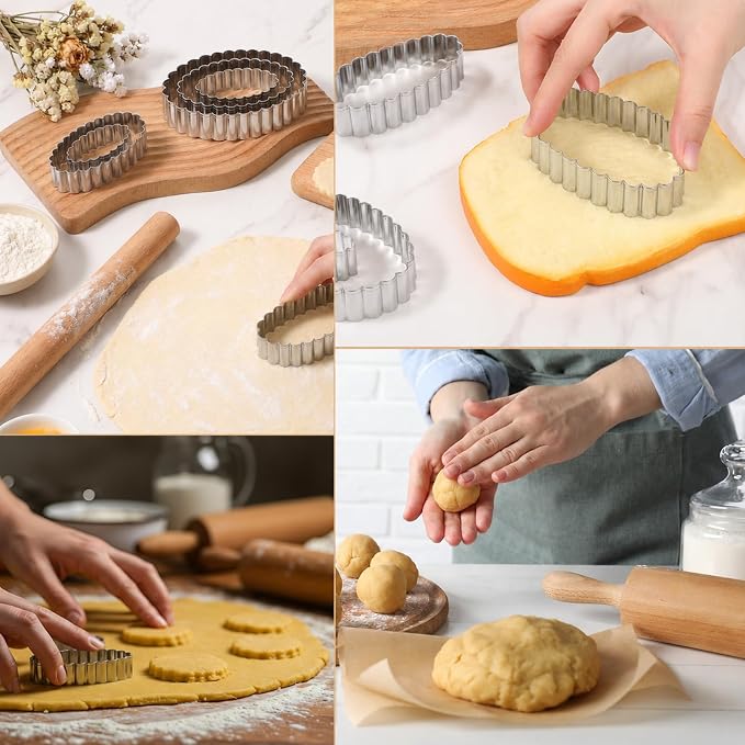 Scalloped Cookie Cutter Set, Assorted Sizes, 5 Inch, 4 Inch, 3 Inch, 2 Inch | Stainless Steel, Fluted Wavy Oval Cookie Cutters Shapes Clay Molds for Kitchen Baking