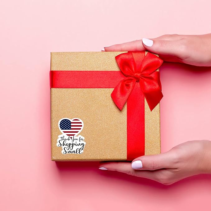 Littlefa 1.5” American Flag Thank You for Shopping Small Stickers, Fourth of July Small Business Stickers, Patriotic 4th of July Thank You Stickers for Packaging Bakery Freebie 500 PCS