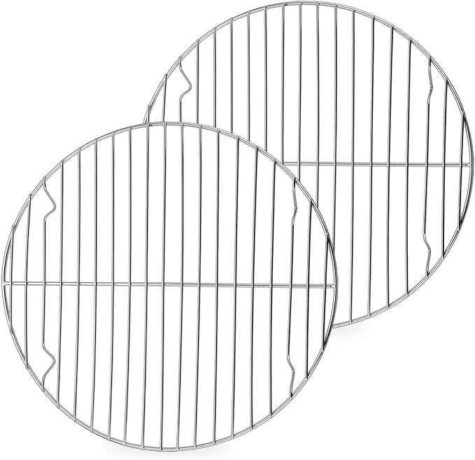 P&P CHEF 10½ Inch Cooking Rack Round, Stainless Steel Round Rack for Cooking Cooling Steaming Baking, Fit Air Fryer Pot Pressure Cooker, 2 Pack -Oven Safe, Silver