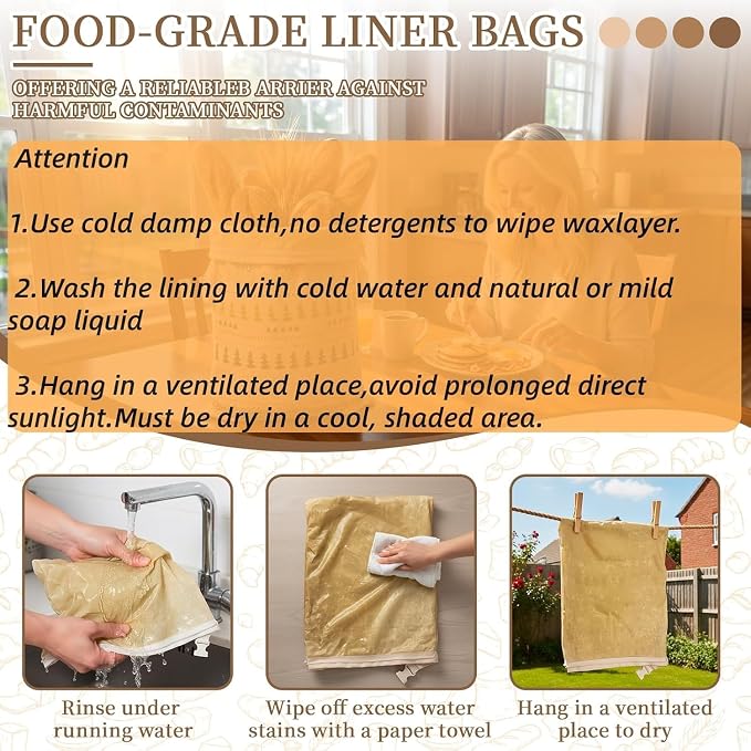 Reusable Beeswax Bread Bags-17"x13" Large Bread Bags for Sourdough & Homemade Cloth BreadBags Keeps Fresh Longer 2Pack (Flower Pattern)