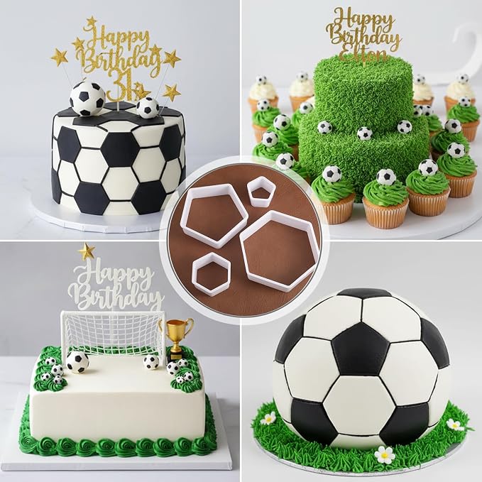 8 Pcs Soccer Ball Cookie Cutter, Hexagon Cookie Cutter Set, Football Cake Decorations, Geometric Biscuit Cutters Sandwiches Pastry Cutter Decorating Tools for Birthday Baking Cake Cupcake(4 Sizes)