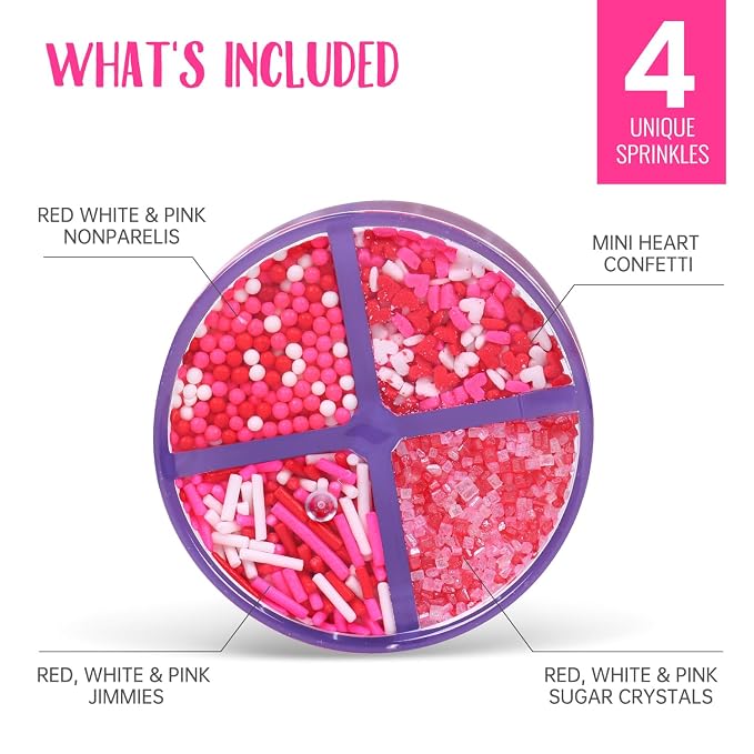 Valentines Sprinkles 6.5oz Edible Heart Sprinkle Mix Pink Red and White Jimmies Nonpareils Sanding Sugar Perfect for Cake Decorations Baking Ice Cream Cookies Cupcake Topper