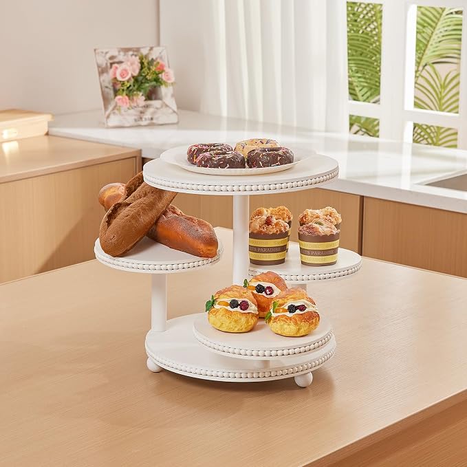 4 Tier Cupcake Stand for 50 Cupcakes - Wooden Cake Stand | Cupcake Display | Round Cupcake Tower, Beaded Dessert Display for Wedding, Party, Birthday, Decor, Graduation, Baby Shower