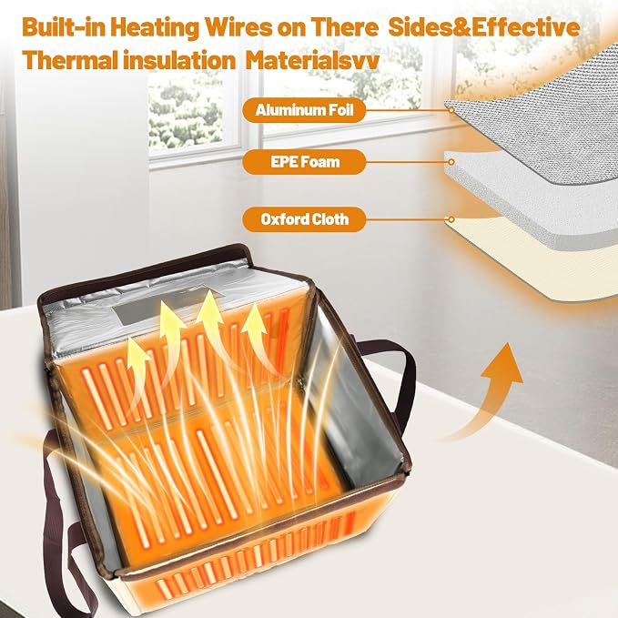 Folding Bread Proofing Box,Homemade Sourdough Proofing Box with 50-113℉ Temp Control & 12H Timer,Zippered Bread Proofer for Sourdough,Pizza,Yogurt,Seed Starting,Space-Saving & 5-Layer Fabric