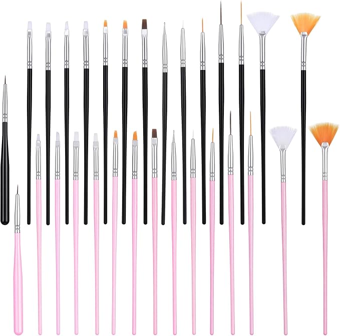 JJUNW 30 Pcs Cake Decorating Brushes, Cake Painting Brushes Food Paint Brush Fondant Sugar DIY Tools Set Cake Decorating Painting Tool Icing Pastry Brush for Baking(Pink+Black)