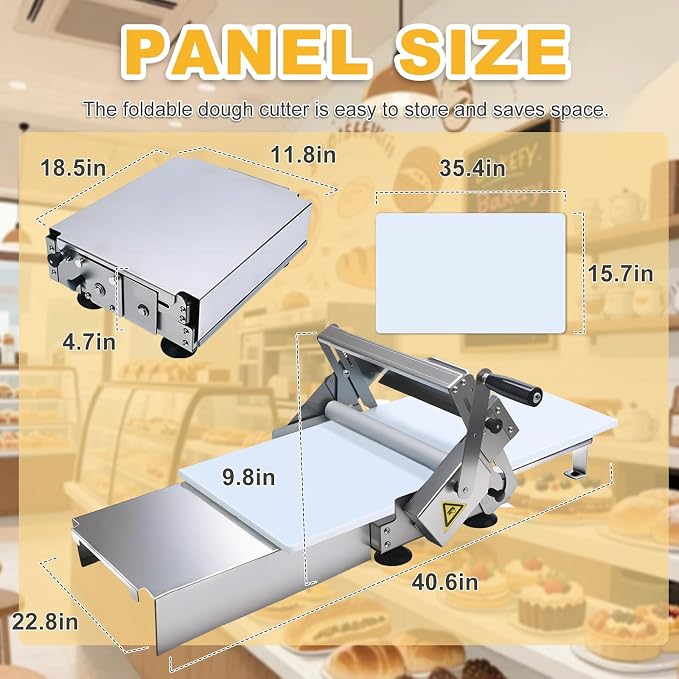 40.6"X22.8" Foldable Manual Dough Sheeter, Stainless Steel Dough Roller Machine with 0-25mm Adjustable Thickness, Pastry Sheeter for Pizza Dough, Croissant Dough, Bakery, Restaurant & Home Use