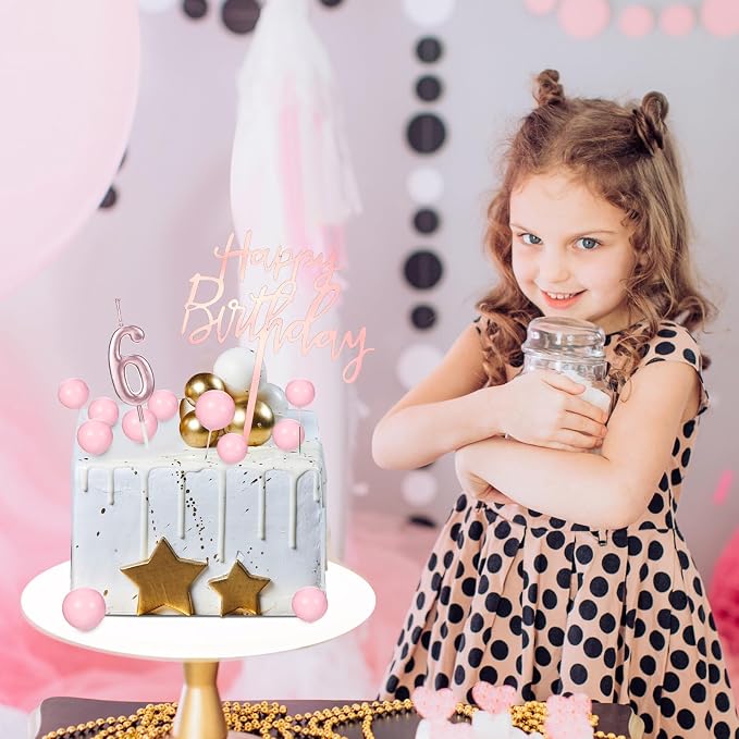 Yerliker 34 Pcs Happy Birthday Cake Toppers Decorations Birthday Candles DIY Cake Decor for Men Women Wedding Anniversary(Rose Gold)