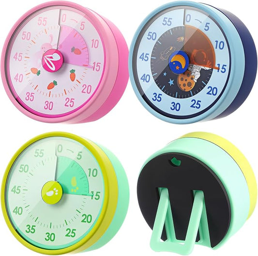 Tellegloww 3 Pcs Visual Timer for Kids 60 Minute Desk Mechanical Countdown Timers with Magnetic Backing Foldable Legs Hanging Hole for Kitchen Cooking Classroom Whiteboard, Kids with Autism