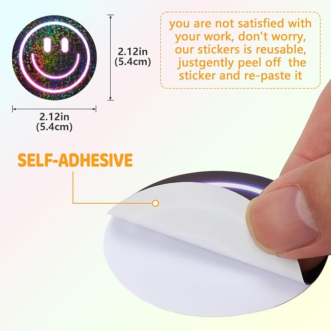 50PCS Smile Neon Stickers | Glitter, Waterproof, PVC Material