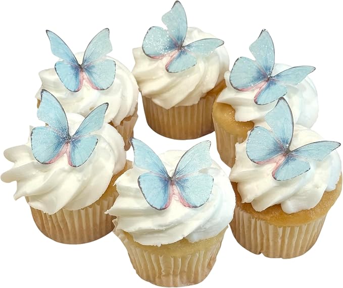 Edible Butterflies with Edible Glitter Kit - Wafer Paper Butterflies for Cakes - Cake Decorations - Cupcake Decorations - Cake Toppers (Dream Blue)