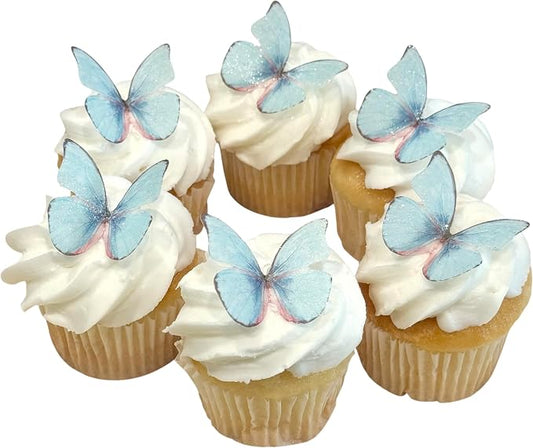 Edible Butterflies with Edible Glitter Kit - Wafer Paper Butterflies for Cakes - Cake Decorations - Cupcake Decorations - Cake Toppers (Dream Blue)