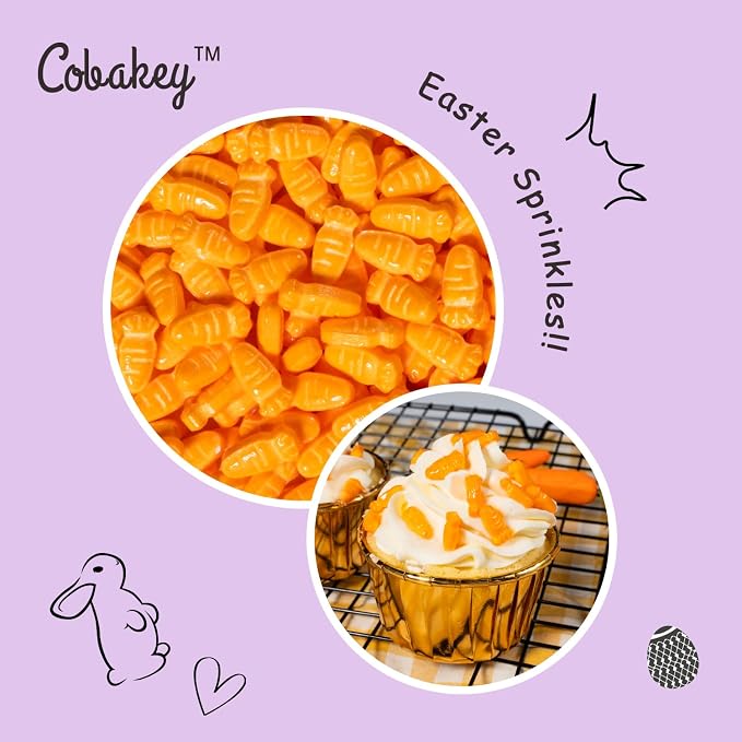 Cobakey Carrot Sprinkles for Cookies 3.52 Ounce Spring Sprinkles for Baking Edible Carrot Perfect for Easter Cake Decorations, Baking, Ice Cream, Cookies, Cupcake Topper