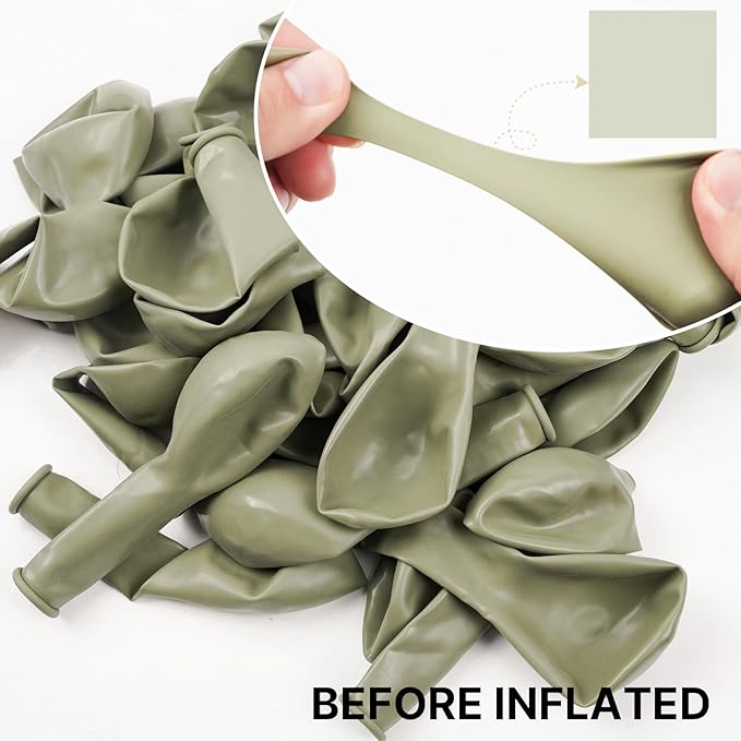 PartyWoo Sage Green Balloons 100pcs Different Sizes of 18 12 10 5 Inch Dusty Boho Green Latex Balloon Arch Kit for Wedding Birthday Dinosaur Jungle Golf Football Theme Party Decorations Green-F32