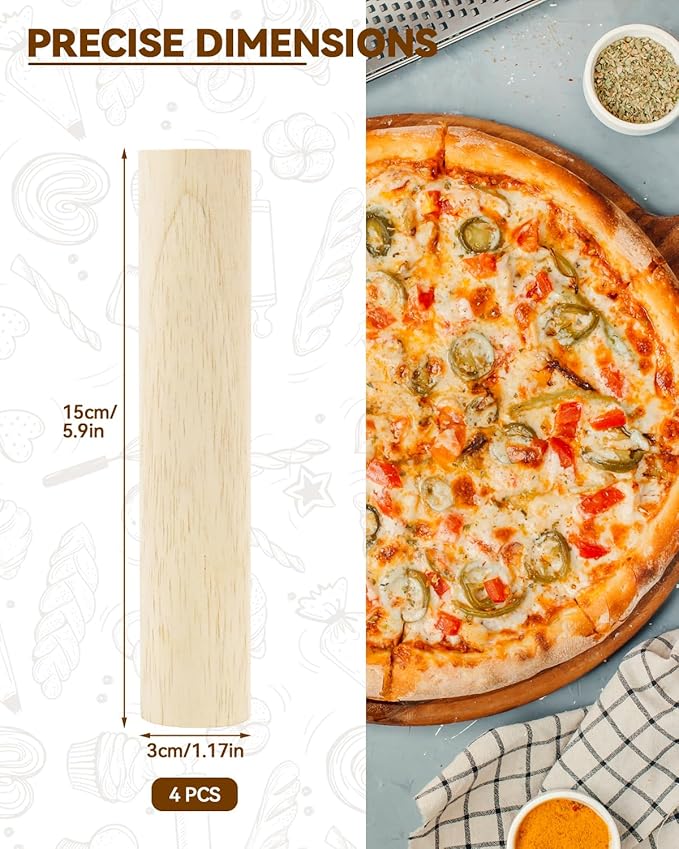 6 Inch Small Wooden Rolling Pin, 4 PCS Dumpling Dough Roller Wooden Mini Rolling Pins, Wooden Rolling Pin Set for Fondant, Pasta, Bread, Pastry, Cookies, Pizza, Pie Kitchen Utensil Tool