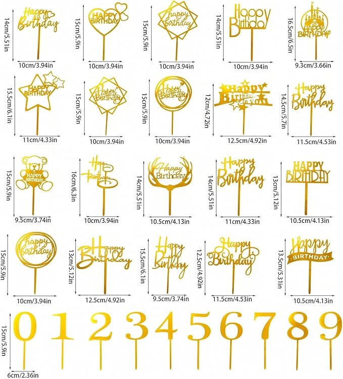 50 PCS Happy Birthday Cake Topper Acrylic Gold Cupcake Toppers, Glitter Party Birthday Cake Decorations for Women Men Girls, Elegant Dessert Picks for Anniversary Celebration, Gold 50 Pack