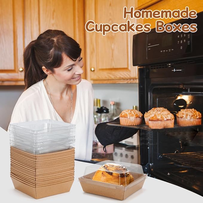 Mini Charcuterie Boxes with Clear Lids, 4.5x4.5 Inches 100 Pack Dessert Boxes Square Disposable Bakery Boxes to Go Food Containers for Daughter, Wedding, Party, Valentine, Donuts & Cookies