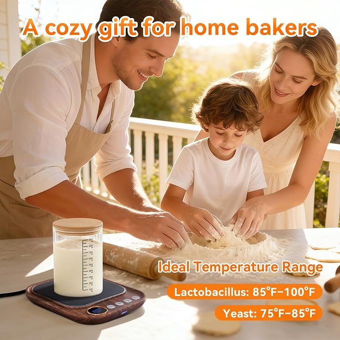 Sourdough Starter Warmer Mat, Sourdough Heating Mat for Jars up to 40 oz with Temp Memory Function & Precise 1°F Thermostat Control, Sourdough Warming Mat for Home Baking (Wood Grain, Regular)
