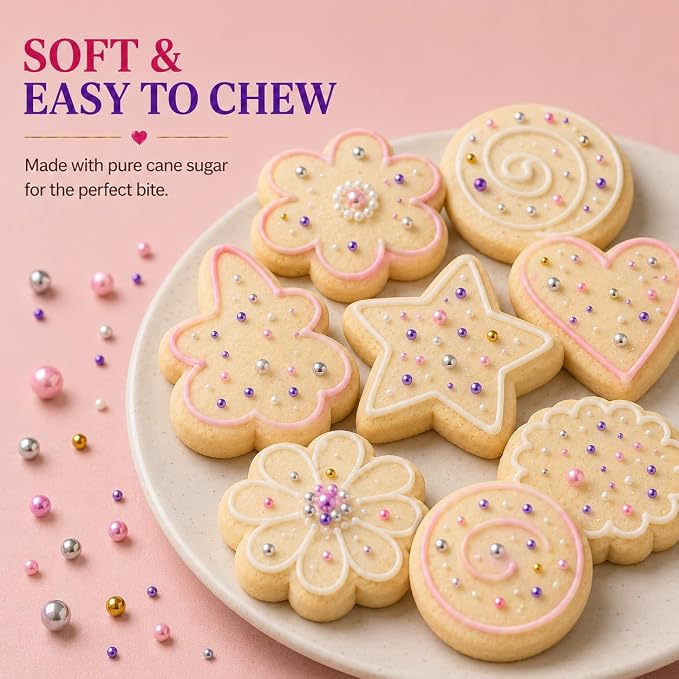 Confect Pearl Sprinkles | Sprinkles for Cakes & Cupcakes Decoration | Assorted pack of 5 Royal Unicorn | Mix Sliver, Baby Pink, Purple, White & Golden Dragees | Vegan, Gluten-Free, Nut-Free, Soy-Free, Dairy-Free, Palm Oil-Free, No Artificial Dyes - 5 Oz