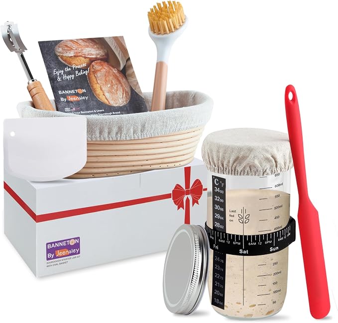 Boxed Sourdough Starter Feeding Jar Kit with Oval Proofing Basket and Bread Making Tools Bread Making Accessories