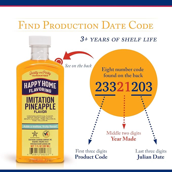 Happy Home Imitation Pineapple Flavoring, Certified Kosher, 7 oz.