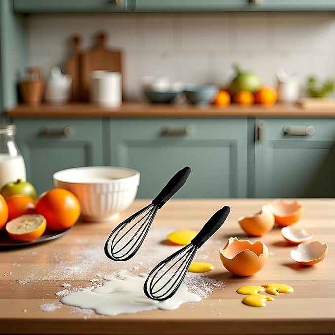 2Pcs Black Mini Silicone Whisk, 6.7inch Non-Scratch Non-Stick, Milk & Egg Beater Blender, Hand Egg Mixer, Kitchen Tool for Cooking, Baking, Mixing, Stirring, Kitchen Utensils