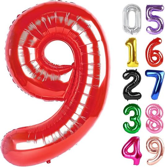 Red Number 9 Balloon 40 Inch, 9th Birthday Party Decorations for Children, Giant 9 Foil Balloon for Party Supplies