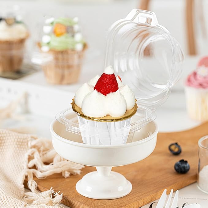 WIKDAY 50 Pcs Individual Cupcake Containers, Clear Plastic Cupcake Holders with Lids, Spacious 3" Design for Frosted Cupcakes, Stackable & Reusable for Parties, Baking, Picnics