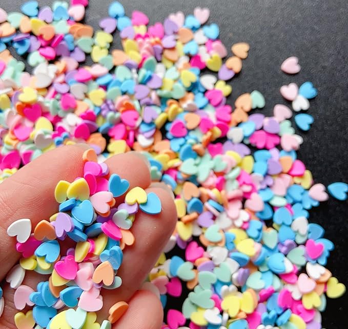EHOPE 50g Fake Sprinkles Resin Sprinkles Fake Candy Sprinkles Clay Sprinkles Polymer Sprinkles Polymer Clay Slices for Nail Art DIY Crafts Cake Phone Case(Green Heart Slices-03)