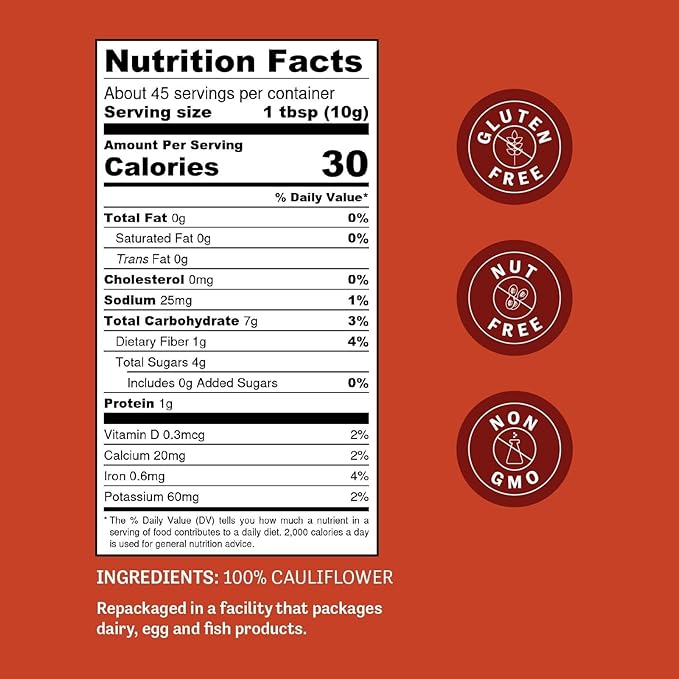 Judee's Cauliflower Flour 1 lb - Just One Ingredient - 100% Non-GMO, Gluten-Free, and Nut-Free - Perfect for Baking and Cooking - Great for Soups, Stews, and Chilis