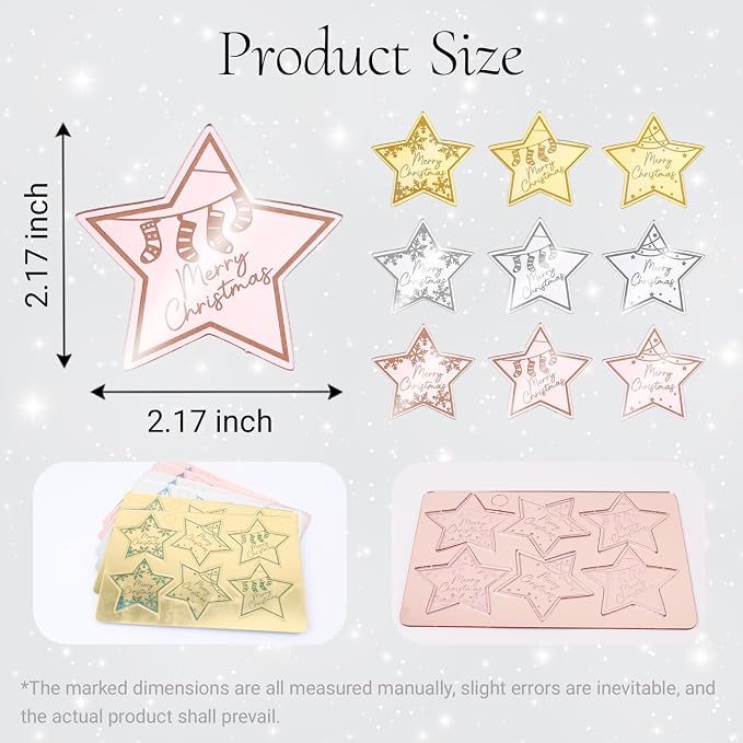 Wootkey 36 PCS Christmas Cupcake Toppers Acrylic Mirror Star Little Star Cake Decorations for New Year Christmas Party Supplies
