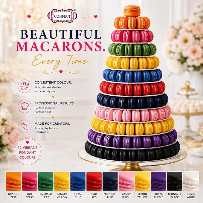 Confect Everyday Essentials Gel Food Coloring Set – 12 Highly Pigmented Colors for Buttercream, Cakes, Cookies, Macarons & Baking – 10mL Bottles