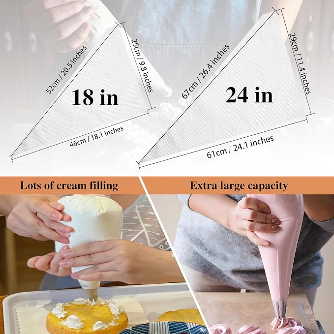 Piping Bags, Icing Bags, Frosting Bags 500 Pcs - 5 Size Assortment (8,12,16,18,24 Inch) Disposable Pastry Bags for Cake Decorating, Baking and Cooking