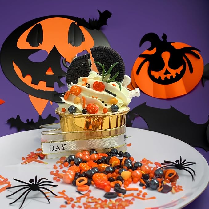 Sentovac Halloween Pumpkin Sprinkle Fall Orange Black Pearl Mix Sprinkles Edible for Cake Decorating Sugar Candy Cookie Cupcake Topper Baking Decorations Halloween Christmas Thankgiving Supplies