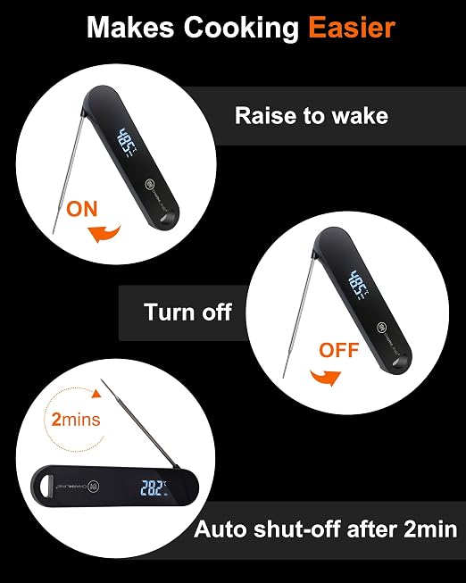 Charmline 0.5 Sec Instant Read Meat Thermometer Digital, 180° Auto-Rotating Display LED, Food Thermometer for Cooking, Baking and Grilling, Dual Battery Design for Longer-Lasting Performance