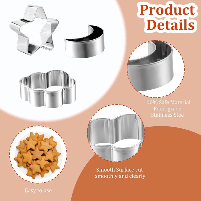 Star + Moon + Cloud Cookie Cutters, 3PCS Stainless Steel Cookie Cutter Set, Cute Biscuit Cutter for Cake, Fondant, Sandwich and Fruit, Funny Biscuit Mold for Birthday, Baby Shower, Gender Reveal Party