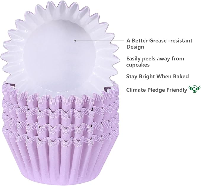 Caperci Heavy Duty Standard Purple Cupcake Liners 150 Counts - Grease-Resistant Paper Muffin Baking Cups, Odorless, No Muffin Pan Needed, Easily Peels (Orchid Bloom)