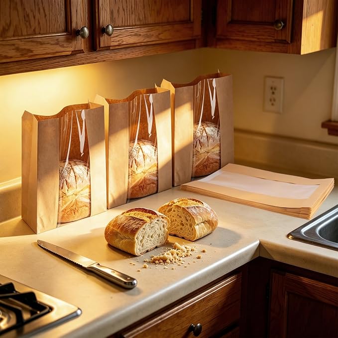 200 Pcs Bread Bags for Homemade Bread, Sourdough Bread Bags With Clear Window, 13.7x8.2x3.7in Large Thicker Bakery Bags Used for Storage Loaves Cookies Candy Snacks, 210 Cute Sealing Stickers