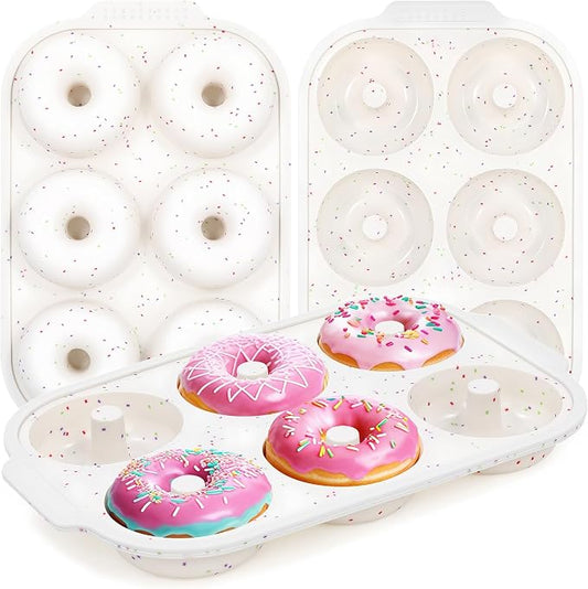 KASHME 3 Pcs Silicone Donut Pan for Baking with Metal Reinforced Frame Nonstick 6 Cavity Donut Molds Doughnut Tray 3.25 Inch Large Bagel Molds (Cream)