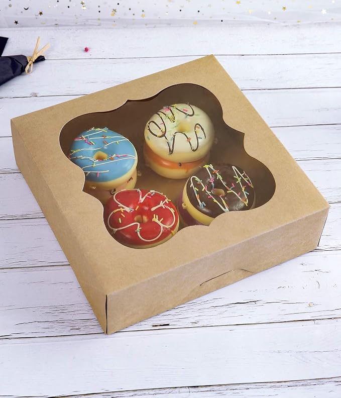 CHERRY 15-Pack 10"x10"x3"Brown Bakery Boxes with PVC Window for Pie and Cookies Boxes Small Natural Kraft Paper Box 10x10x3inch Pack of 15