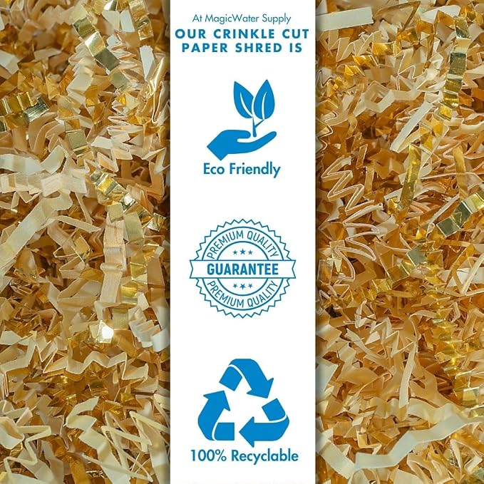 MagicWater Crinkle Cut Paper for Gift Baskets - 2LB - Vanilla & Gold - Perfect for Shredded Paper Filler, Basket Filler, Gift Boxes, Bridesmaid Gifts, Christmas Stuffers & More – For All Occasions