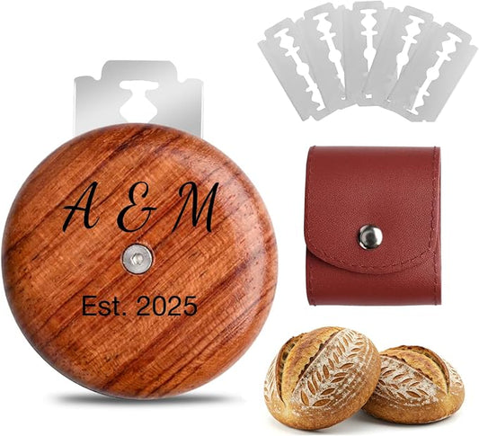 Custom Engraved UFO Bread Lame - Personalized Sourdough Scoring Tool for Artisan Bread Baking (No Design-Brown Pouch)
