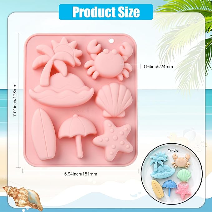 Ipotkitt 2pcs Pink Tropical Beach Themed Silicone Candy Molds Seaside Hawaii Starfish Gummy Molds for Jelly Fondant Chocolate Candy Ice Cake DIY Crafts Keto Fat Bomb