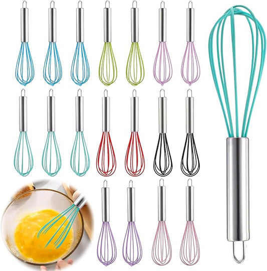 18 Pcs 8 Inch Whisks Bulk for Cooking, Silicone Whisks Non Scratch Stainless Steel Hand Whisk Large Coated Metal Heat Resistant Egg Beaters for Cooking