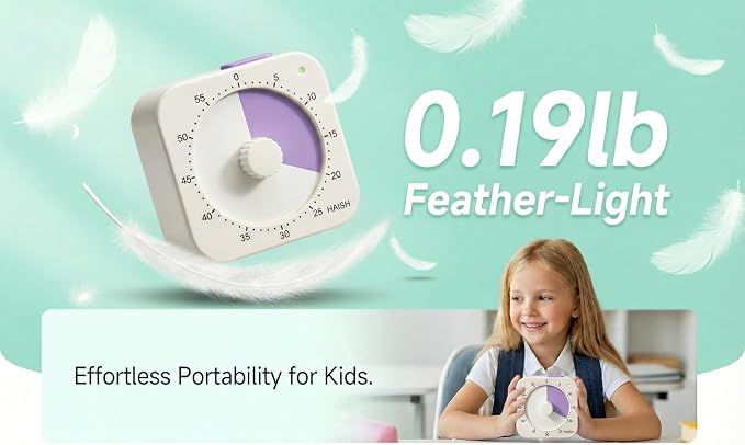 60 Minute Visual Timer for Kids - Premium Countdown Timer with Magnetic Back & Pause Function, Silent Operation for Classroom Teaching Home, Time Management Tool(Batteries Included) (Purple)