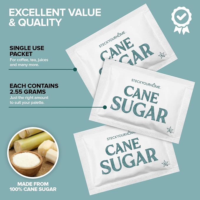 Bulk Sugar Packets, 500 Count - Individual Servings of White Sugar Packets for Coffee and Tea, Granulated Sugar Packs Great for Restaurants, Coffee Shops, Offices, Schools, and More